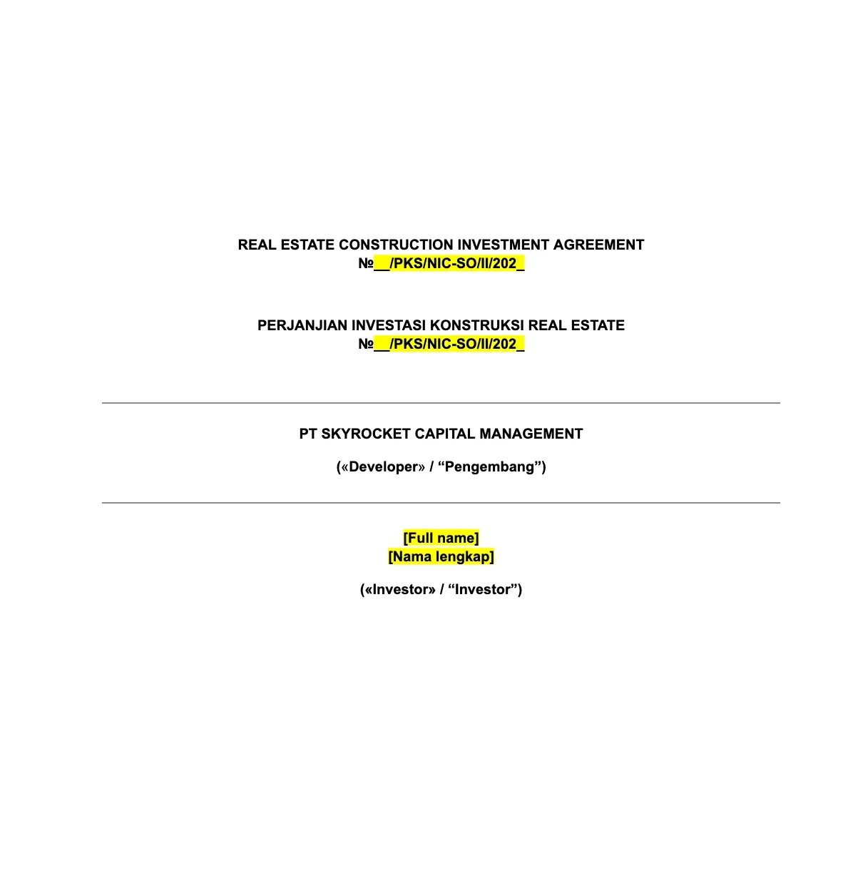 Investment Agreement — DRAFT